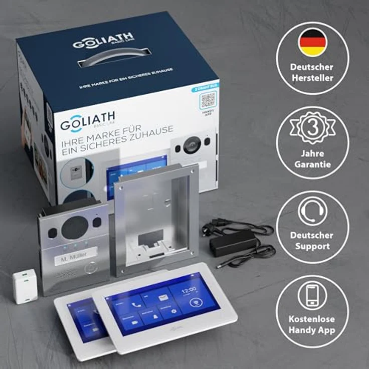 Goliath Intercom Goliath Basic Line 2-Draht Video-Türsprechanlage, FullHD, App-Anbindung, Weiß/Silber, mit 7 Zoll Touchscreen und Nachtsicht – Bild 5