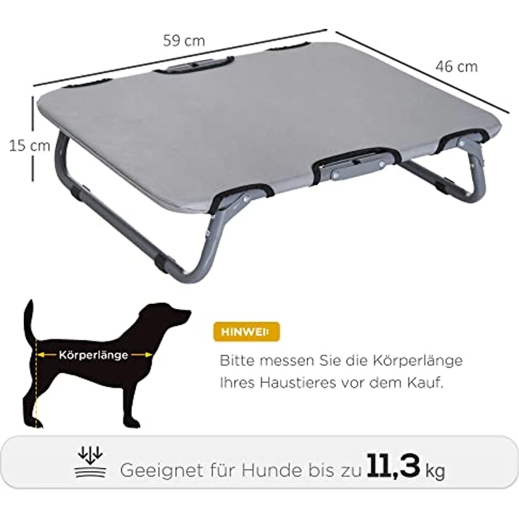 PawHut Hundebett Outdoor Faltbare Haustierliege Hundeliege Hundeschlafplatz Erhöhtes Haustierbett Schlafplatz für Kleine Hunde, Metall, Oxford, Grau, 59 x 46 x 15 cm – Bild 3