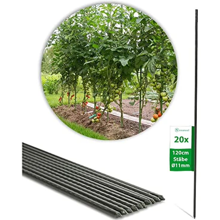 Novatool 20 Pflanzstäbe 120 cm grün, Rankhilfe für Kletterpflanzen mit 11 mm Durchmesser, korrosionsbeständig und wetterfest
