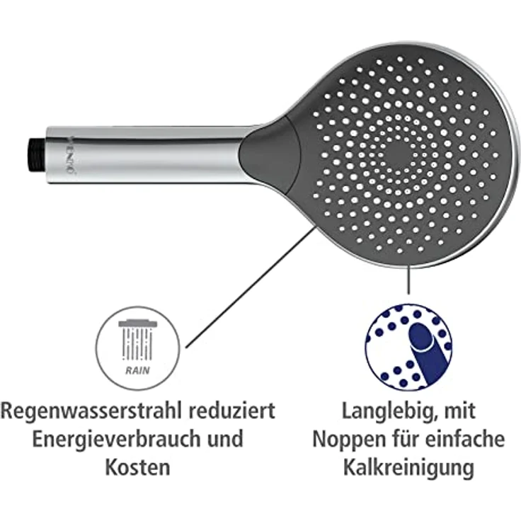 WENKO Wasserspar Duschkopf Watersaving, wassersparende Universal-Handbrause, Duschbrause mit nachhaltigem Wasserspar-System, 40% Wasser sparen bei vollem Komfort, Duschkopf Ø 12 cm, ABS verchromt – Bild 5