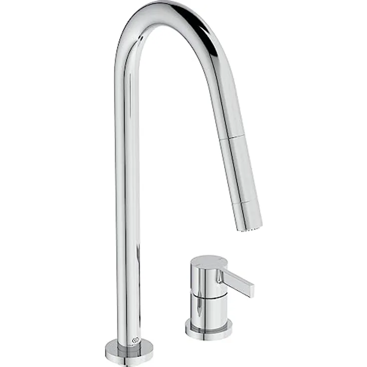 Ideal Standard BD424AA Gusto 2-Loch-Küchenarmatur runder Auslauf mit 2-Funktionsbrause, Ausladung 240mm, Chrom