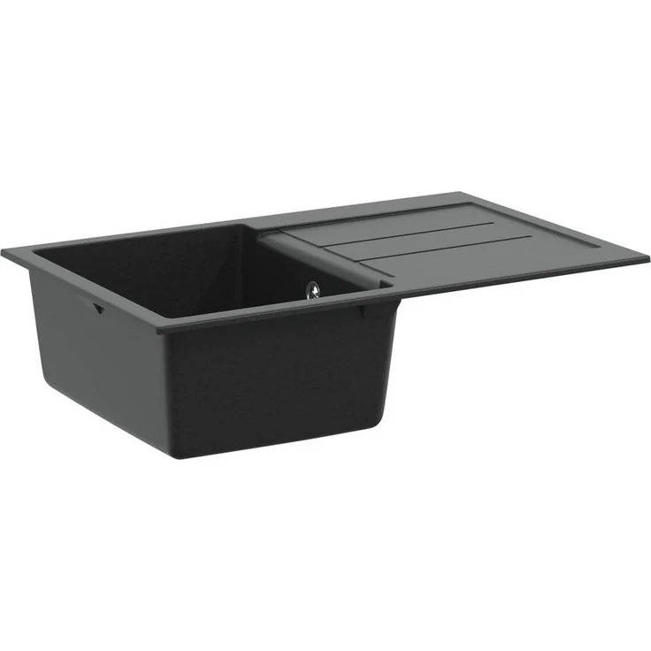 vidaXL Granitspüle Waschbecken Schwarz 780 x 500 mm, 80% Quarz & 20% Harz, Rechtwinklig, hitzebeständig bis 280 °C, kratz- und fleckenfest