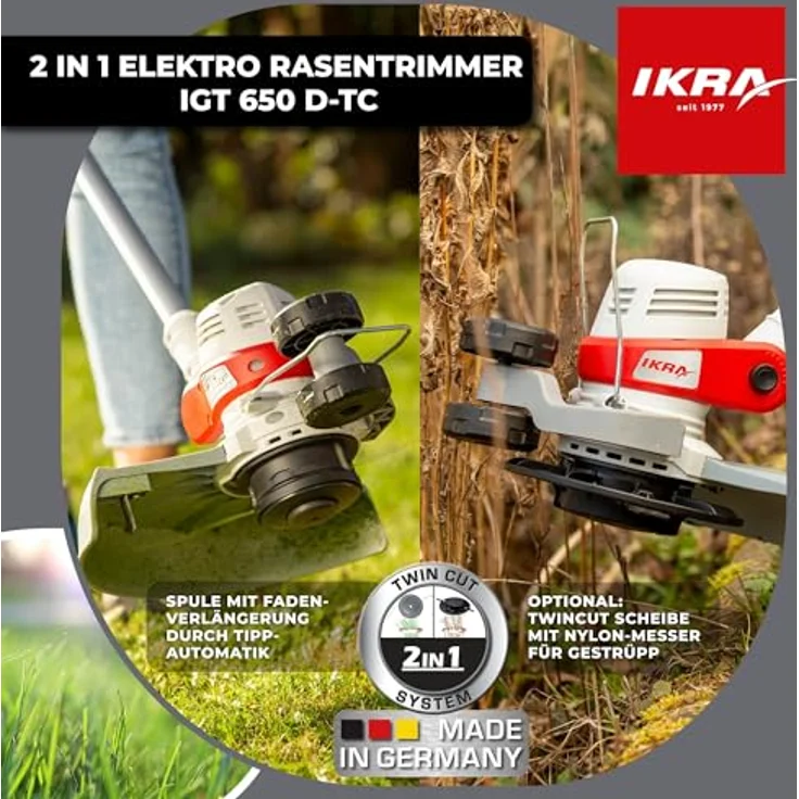 ikra GmbH Elektro-Rasentrimmer IGT 650 D-TC, 25 cm Messer, 30 cm Faden, 650 Watt, höhenverstellbare Teleskopstange – Bild 3