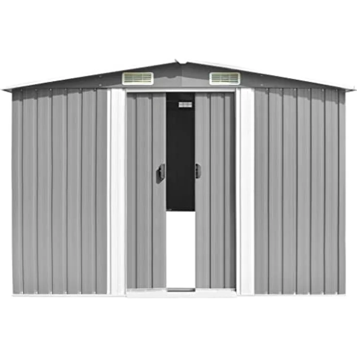 vidaXL Geräteschuppen 257x392x181cm Metall Grau Gerätehaus Schuppen Gartenhaus Gartenschuppen Lagerschuppen Werkzeugschuppen Gartenaufbewahrung – Bild 2