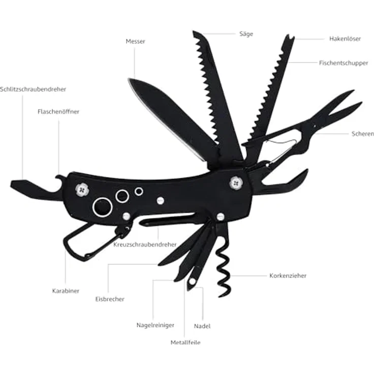 Amazon Basics 15-in-1-Multifunktions-Taschenmesser, robustes Edelstahl-Multitool mit Nylon-Tasche, Schwarz – Bild 4