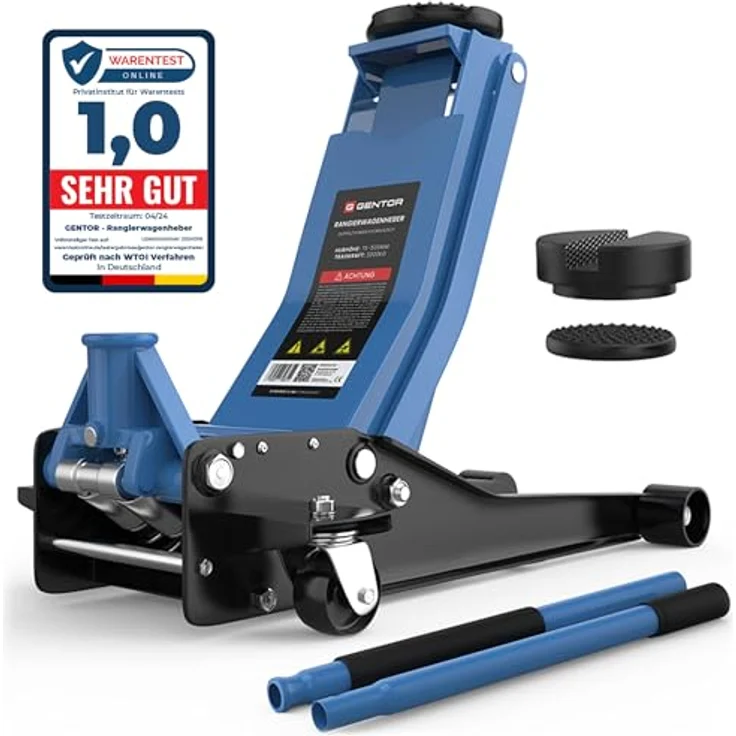 GENTOR Wagenheber 3T Ultra Flach, hydraulischer Rangierwagenheber für PKW & SUV, hellblau, 75 mm Unterfahrhöhe, 505 mm Hubhöhe, Doppelzylinder-Quicklift – Bild 9