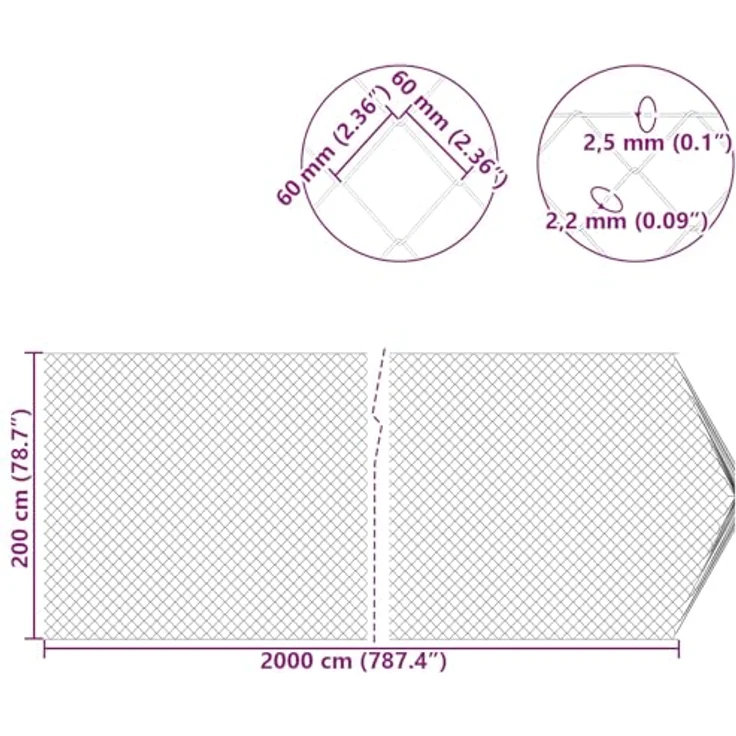 vidaXL Beetumrandung Kettenzaun Grün 2 x 20 m, Stahlkonstruktion mit rautenförmigem Maschendesign für vielseitige Nutzung – Bild 3