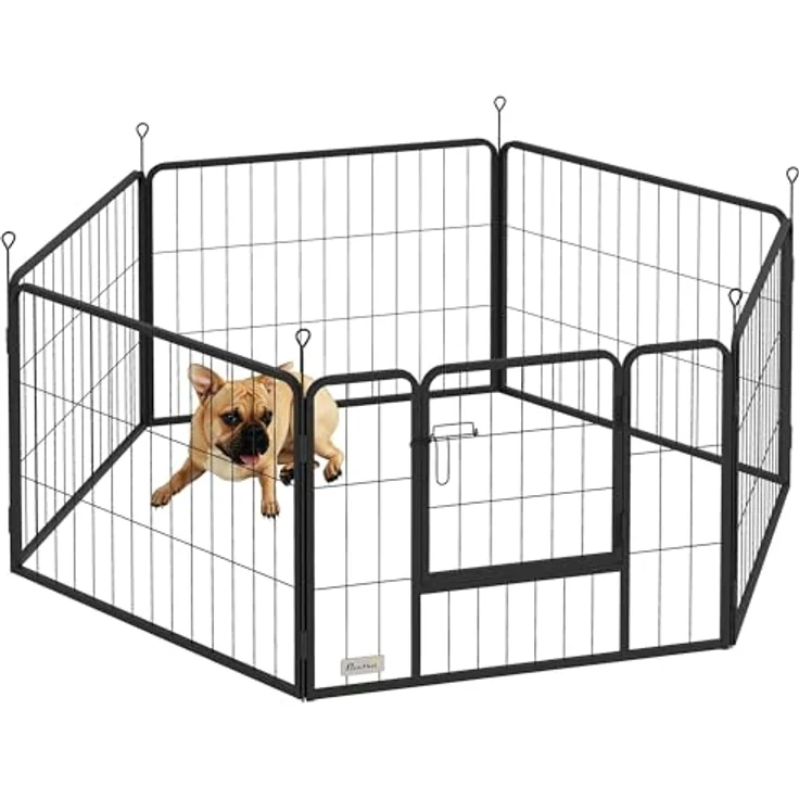 PawHut Welpenauslauf 6-TLG. Stahl mit Tür, 60 cm hoch, Freilaufgehege für kleine Hunde, grau – Bild 1