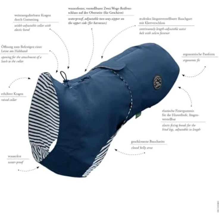 HUNTER Mantel Milford Regenmantel für Hunde, 65 Polyester blau, mit Halskragen und individuell einstellbarem Bauchgurt – Bild 2