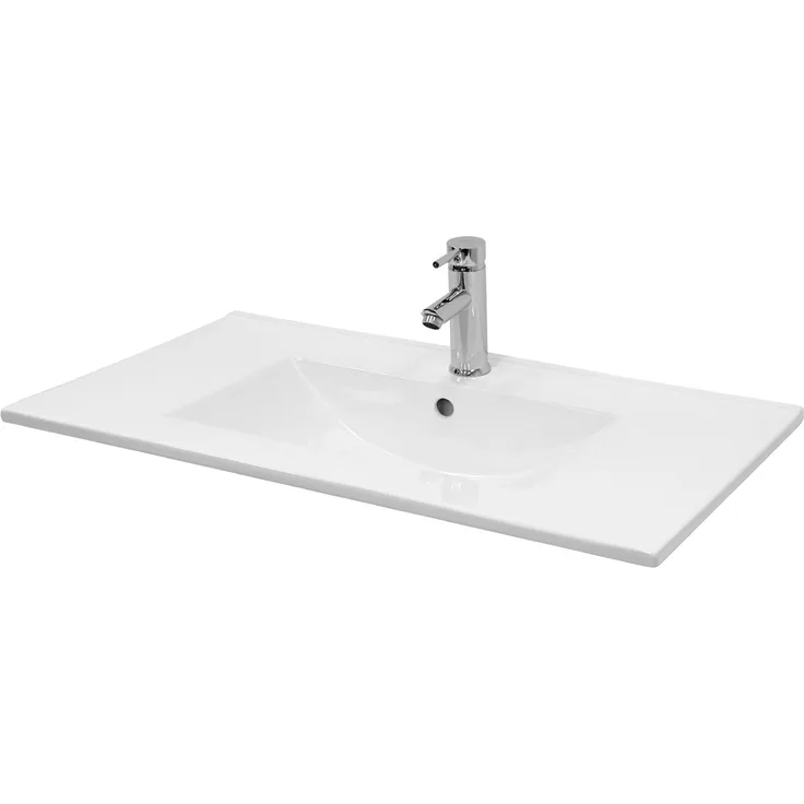 ECD Germany Waschbecken Waschtisch 710x465x175mm, Keramik Weiß mit verchromter Ablaufgarnitur und Push-Open-Technologie