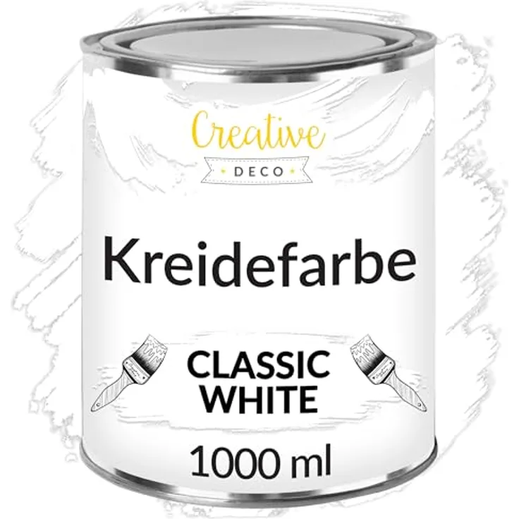 Creative Deco Kreidefarbe Weiß für Möbel 1000 ml | Matt, Abwaschbar, Wisch-Effekt & Gradient-Effekt möglich, Ideal für Landhaus & Vintage-Stil