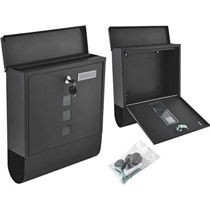 MT MALATEC Moderner Briefkasten A4 Einwurf-Format mit Abdeckung Namensschild Zeitungsfach Sichtfenster Abschließbar 2 Schlüssel Edelstahl Schwarz 6244 – Bild 1