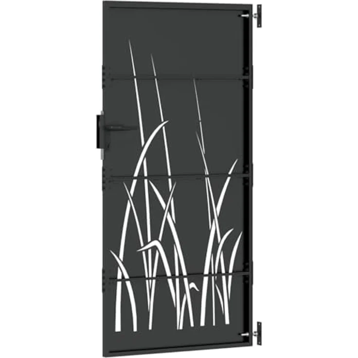 vidaXL Gartentor Schwarz, 105 x 175 cm, Pulverbeschichteter Stahl, Moderne Laserschneide-Design, Rostbeständig, Einfache Montage – Bild 6
