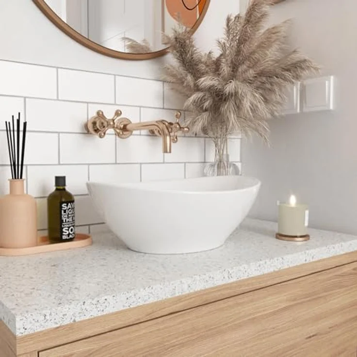 Rea Aufsatzwaschbecken SOFIA WHITE, Keramik Waschschale für Badezimmer, 345 mm breit, 410 mm lang, 150 mm hoch, Weiß – Bild 2
