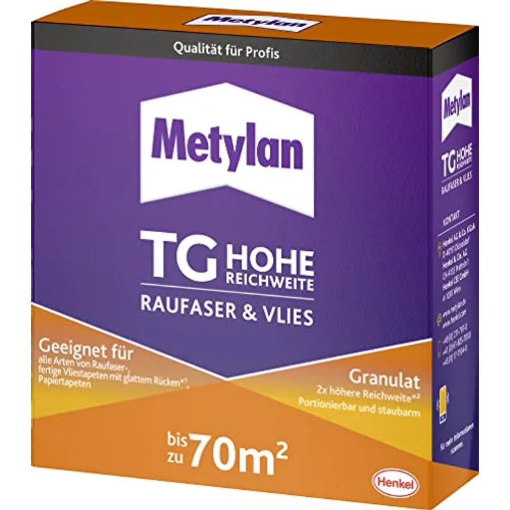 Metylan TG Hohe Reichweite Raufaser und Vlies Granulat, Tapetenkleister für Raufaser-, Papier und Vliestapeten, einfach anzuwendender Kleister, transparent, 1x500g