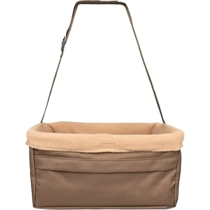 Solvit Products Tagalong Haustier-Autositz, Hundebett + Katzenbett, gepolstert, abnehmbares Futter, Sicherheitsleine, beige-braun, Größe M