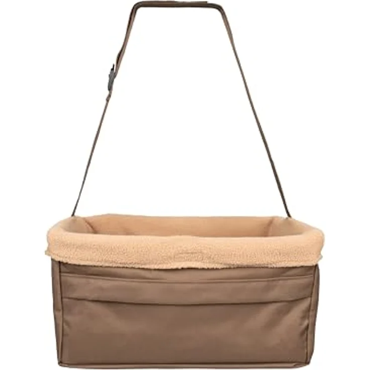 Solvit Products Tagalong Haustier-Autositz, Hundebett + Katzenbett, gepolstert, abnehmbares Futter, Sicherheitsleine, beige-braun, Größe M – Bild 1