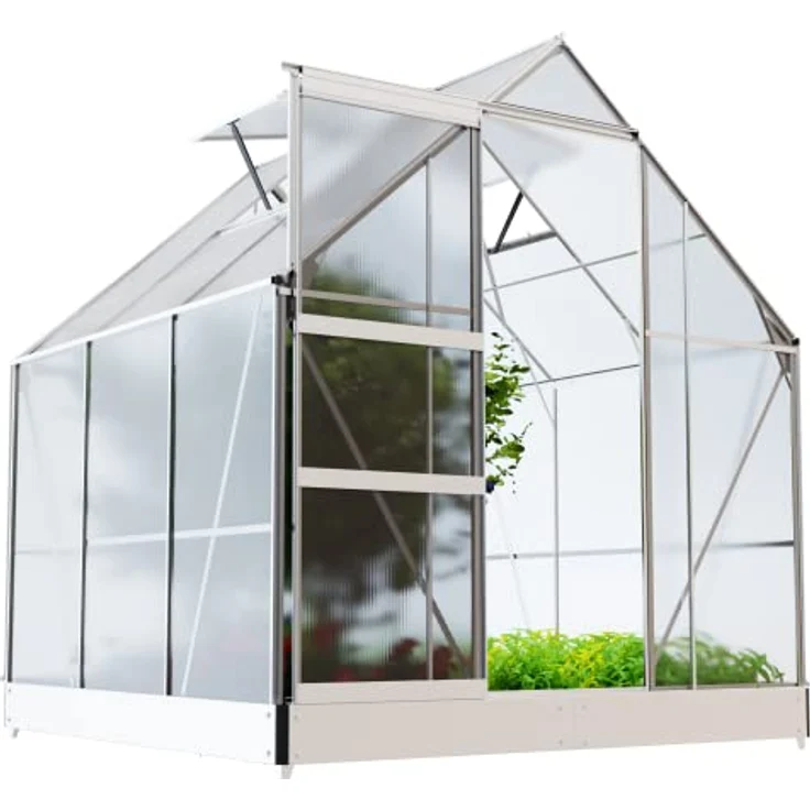 GARMIO® Gewächshaus CUNEO 190x190cm für den Garten, Alu Frühbeet inklusive Fundament, 2 Dachfenster Treibhaus Aufzucht Pflanzenhaus Tomatenhaus 3,7m² UV-Schutz – Bild 2