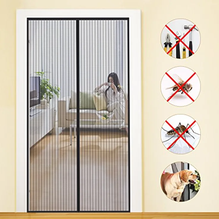 MYCARBON Fliegengitter Balkontür, Magnet Insektenschutz mit starker Magnetkraft, 80x210cm, ohne Bohren, schwarz
