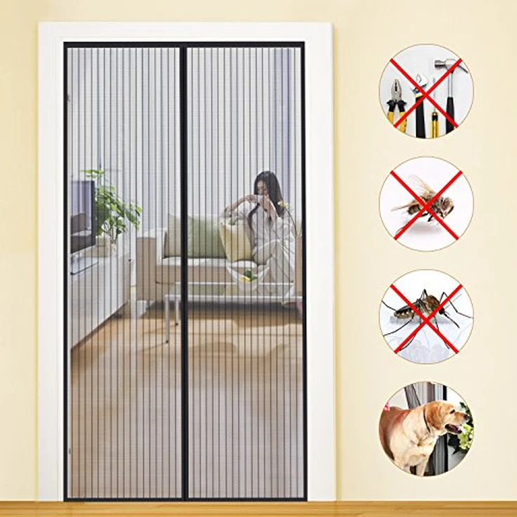 MYCARBON Fliegengitter Balkontür, Magnet Insektenschutz mit starker Magnetkraft, 80x210cm, ohne Bohren, schwarz – Bild 1