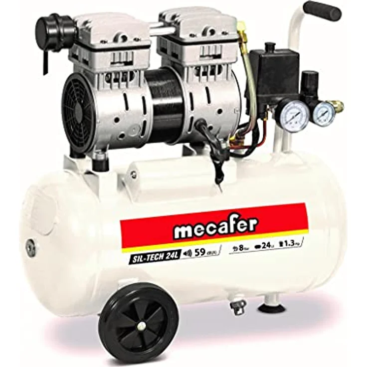 MECAFER 425523, Horizontaler geräuschloser Luftkompressor mit 8 bar und 24 L Tankvolumen, leiser Betrieb bei 59 dB – Bild 1