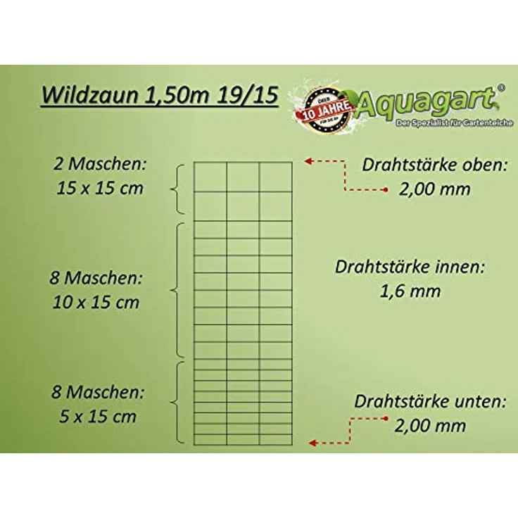 Aquagart Wildzaun-Set Komplettpaket I 50 m Forstzaun 150 cm hoch mit verzinkten Z-Profil Zaunpfosten, Spanndraht und Drahtspanner, wetterfest und rostfrei, einfache Montage – Bild 2