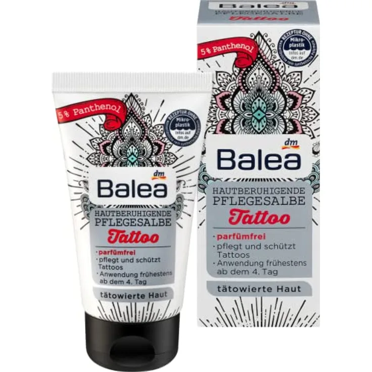 Balea Tattoopflege Hautberuhigende Pflegesalbe, 50 ml mit 5% Panthenol, vegan, parfümfrei, dermatologisch getestet