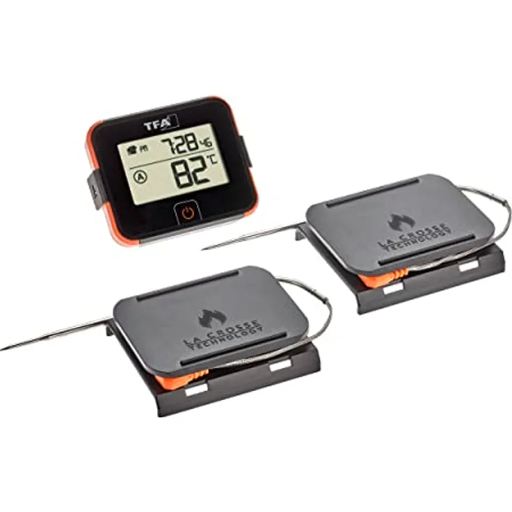 TFA Dostmann BBQ Thermometer Sender VIEW, 14.1514.10, 2 Temperaturfühler mit 150cm Kabel, geeignet für Barbecue/Grill/Smoker/Räucherofen/Barbecue, mit Hintergrundbeleuchtung, schwarz