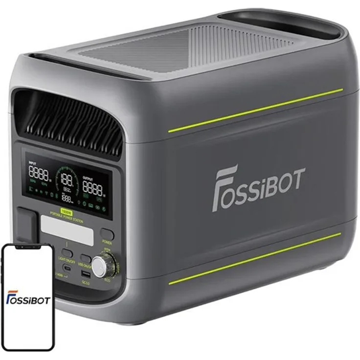 FOSSiBOT FOSSIBOT F1800, 1800W Powerstation mit 1024Wh Kapazität, LiFePO4-Batterietechnologie und WLAN-Steuerung, grau