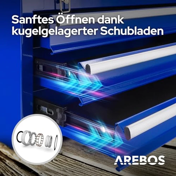 Canbolat Vertriebs Gmbh - AREBOS Werkzeugkoffer mit 3 Schubfächer blau - Werkzeugkasten Werkzeugbox Werkzeugkiste - blau – Bild 5