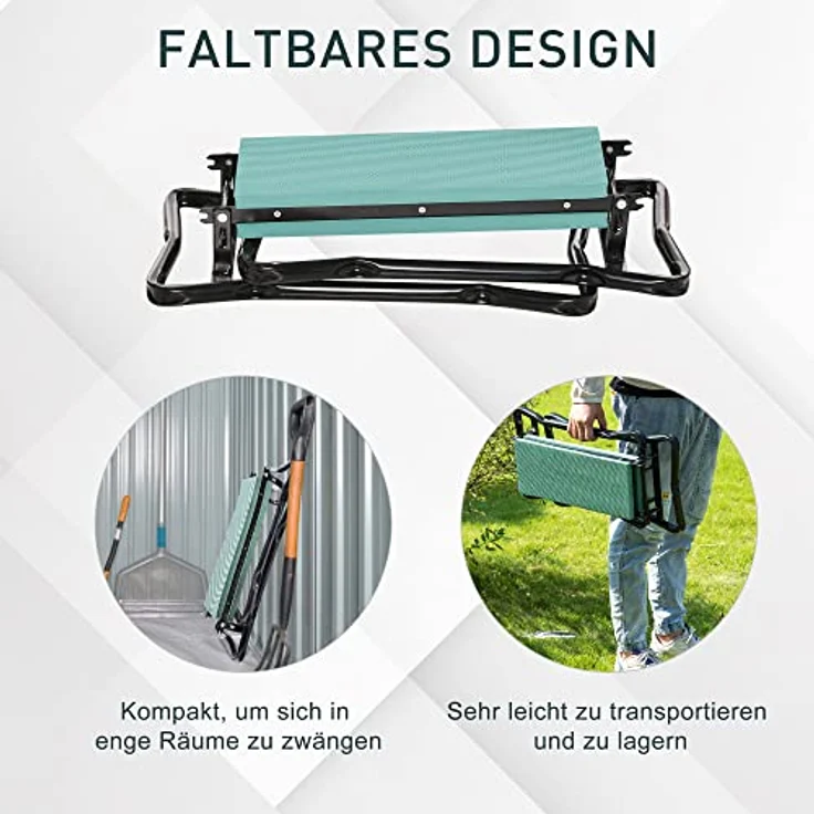 Outsunny Kniebank für Gartenarbeit Klappbarer Gartenhocker Gartenbank Kniehilfe bis 150 kg EVA-Schaumstoff Stahl Dunkelgrün 58 x 28 x 49 cm – Bild 5