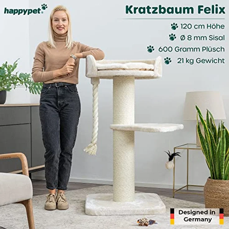 HAPPYPET Premium Kratzbaum Grosse Katzen Stabil 'Felix' - Katzenbaum, Kletterbaum, für Maine Coon, Natursisal, Dicke Stämme mit 18 cm, 120 cm Hoch – Bild 2