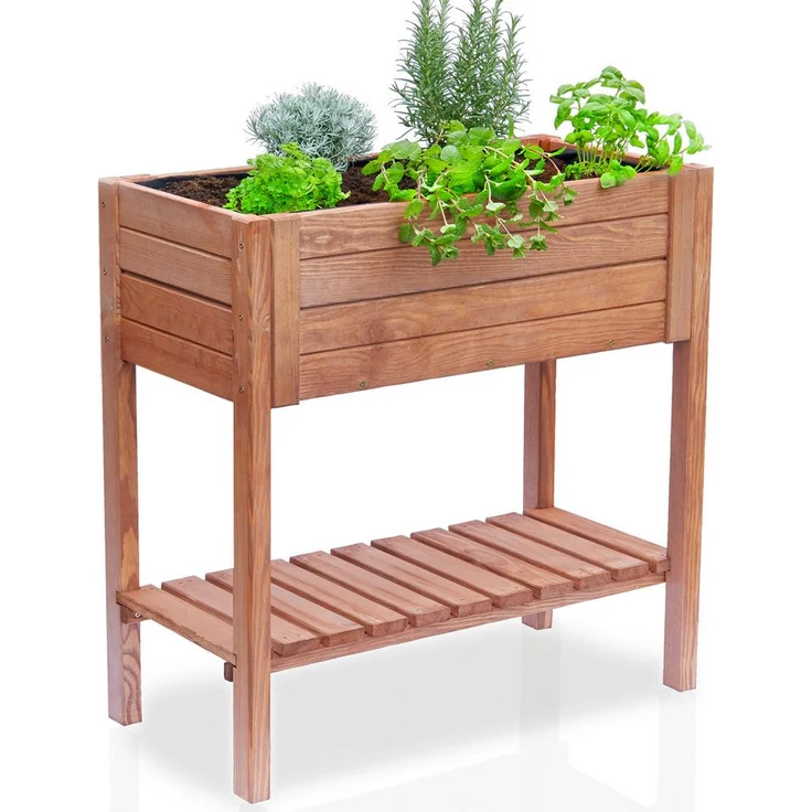 Onbest Hochbeet Summer, Holz Hochbeet mit Ablage und Innenvlies, 80x80x40cm, wetterfest, made in Europe