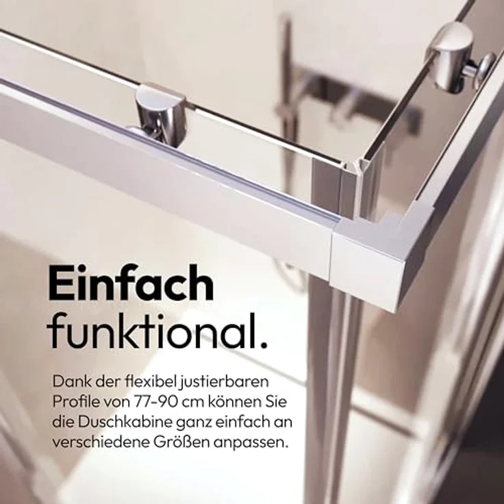 Marwell Eckdusche Glasdusche Flexi 90x90x190 cm, 4-tlg., Aluminiumprofile silber-matt oder weiß, Breite 77-90 cm, Eckeinstieg – Bild 5