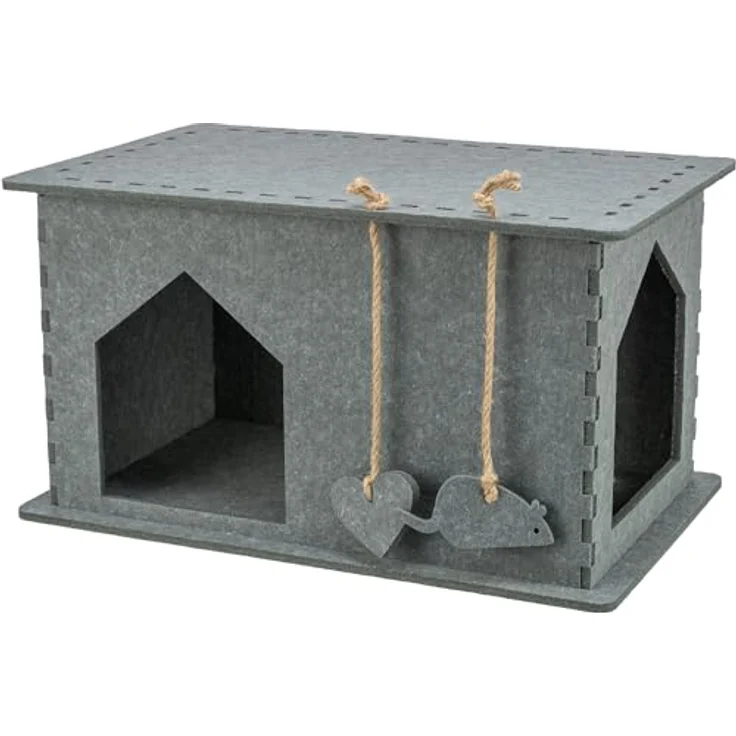 Trixie Kattenmand Huis Lene, Filzbett in Grau, für Katzen und kleine Hunde, 54x30x35 cm, Höhlenform – Bild 4
