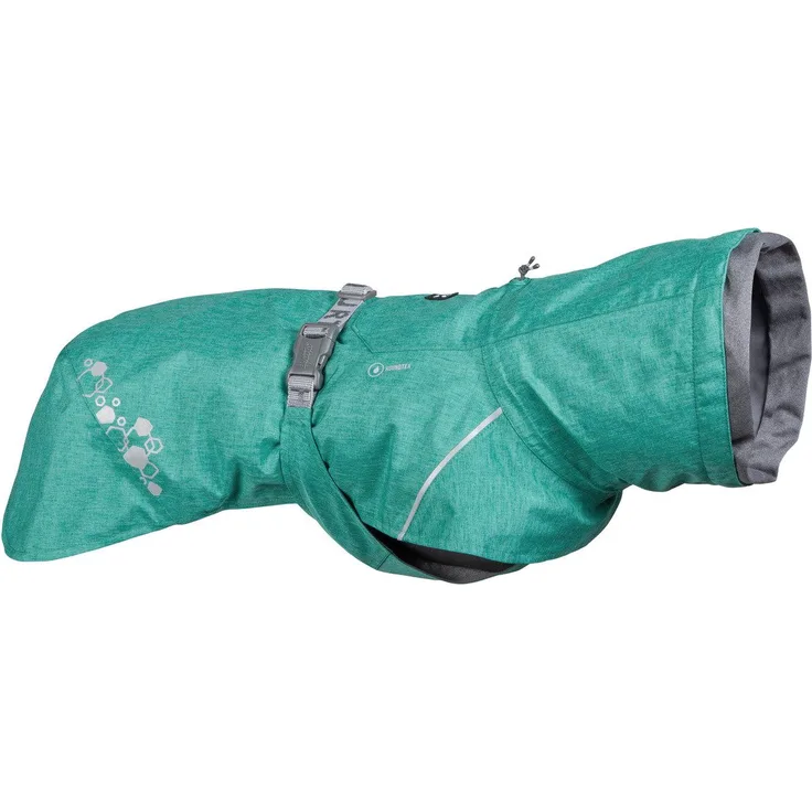 HURTTA Hundemantel Monsoon Regenmantel II peacock/grün, Wasserdichter Regenmantel mit Reflektoren, recycelten Materialien und verstellbarem Gurt