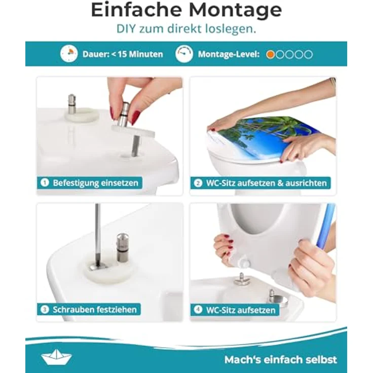 Calmwaters WC Sitz Palmenparadies 26LP6213, Antibakteriell mit Absenkautomatik und rostfreier Edelstahlbefestigung – Bild 2