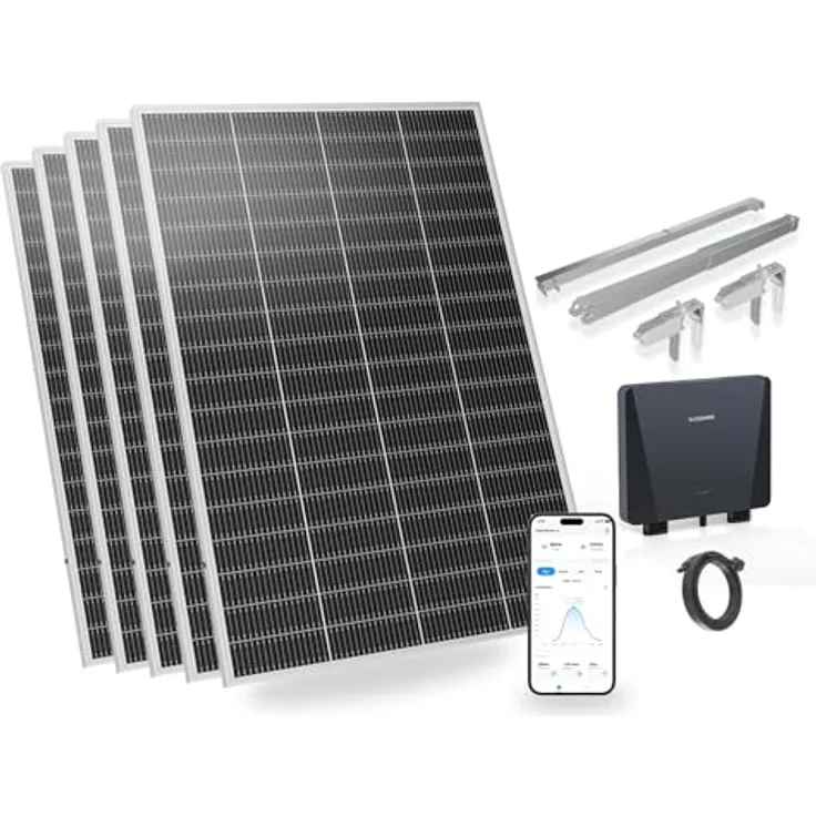 SUNSHARE Ray Lite 1000W Balkonkraftwerk, vormontiertes Komplettset mit 800W Mikro-Wechselrichter und 5x200W Solarmodulen, Plug & Play, flexibel für verschiedene Balkone