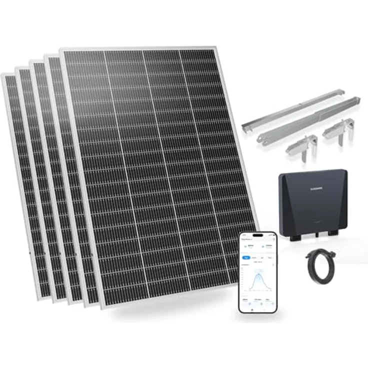 SUNSHARE Ray Lite 1000W Balkonkraftwerk, vormontiertes Komplettset mit 800W Mikro-Wechselrichter und 5x200W Solarmodulen, Plug & Play, flexibel für verschiedene Balkone – Bild 1