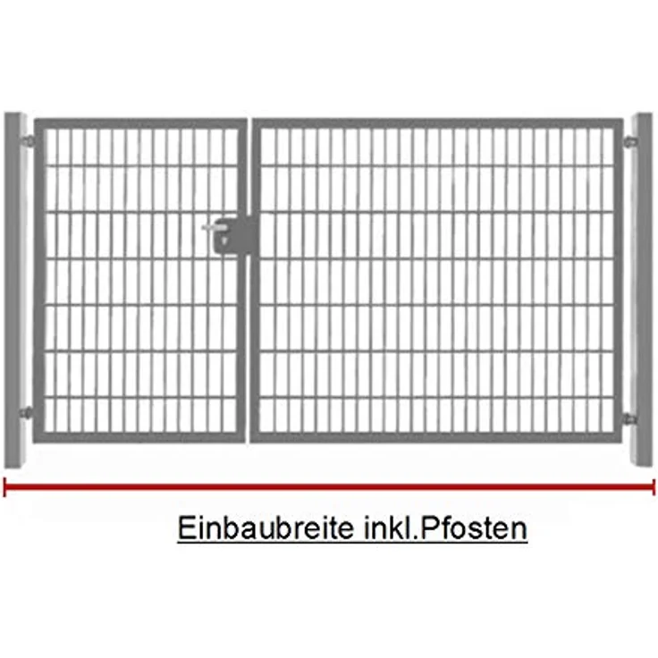 2-flügelig Einfahrtstor asymmetrisch verzinkt 300cm x 103cm inkl. Pfosten/Gartentor Tor Hoftor Matten-Tor – Bild 2