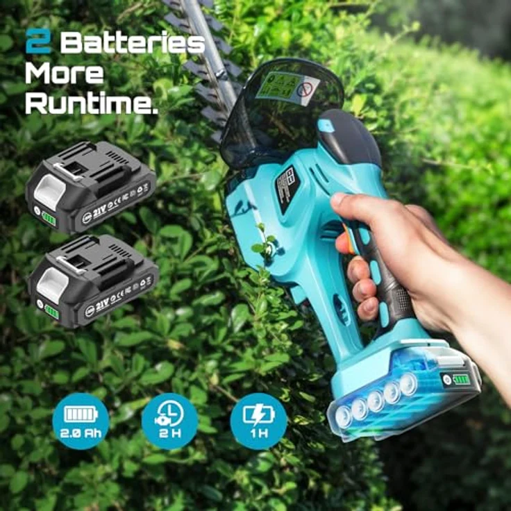 SEESII 4 in 1 Akku Teleskop Heckenschere, mit 2 * 2000mAh Batterie, 200mm Heckenscherenmesser und 160mm Grasscherenmesser, leichte elektrische Gartenschere für präzise Hecken- und Rasenschnitte – Bild 5