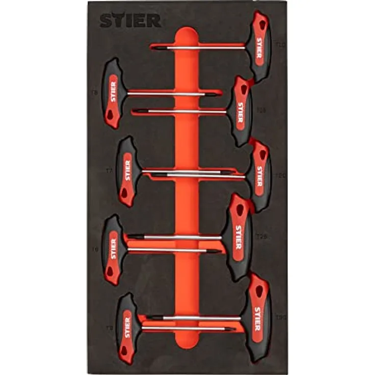 Stier T-Griff-Schraubendreher-Satz Torx 9-teilig, TX6 - TX30 mm mit Weichschaumeinlage (EVA)