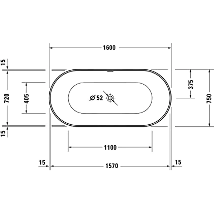 Duravit DuraMuna, oval freistehende Acrylbadewanne, 160 cm, Weiß Matt, individuell wählbare Größe – Bild 8