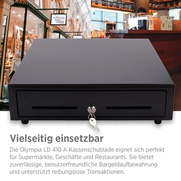Olympia LD 410A Kassenschublade | Abschließbare Geldkassette mit Einwurfschlitz | 8 Münz- & 4 Scheinfächer + RJ12-kompatibel | Metallgeldbox für Handel & Gastronomie, Schwarz – Bild 5