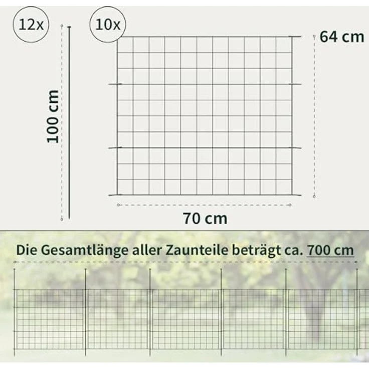 VERDOBA Teichzaun Metall Gitterzaun, erweiterbares 5er Set in Grün, auch als Hundezaun nutzbar – Bild 2