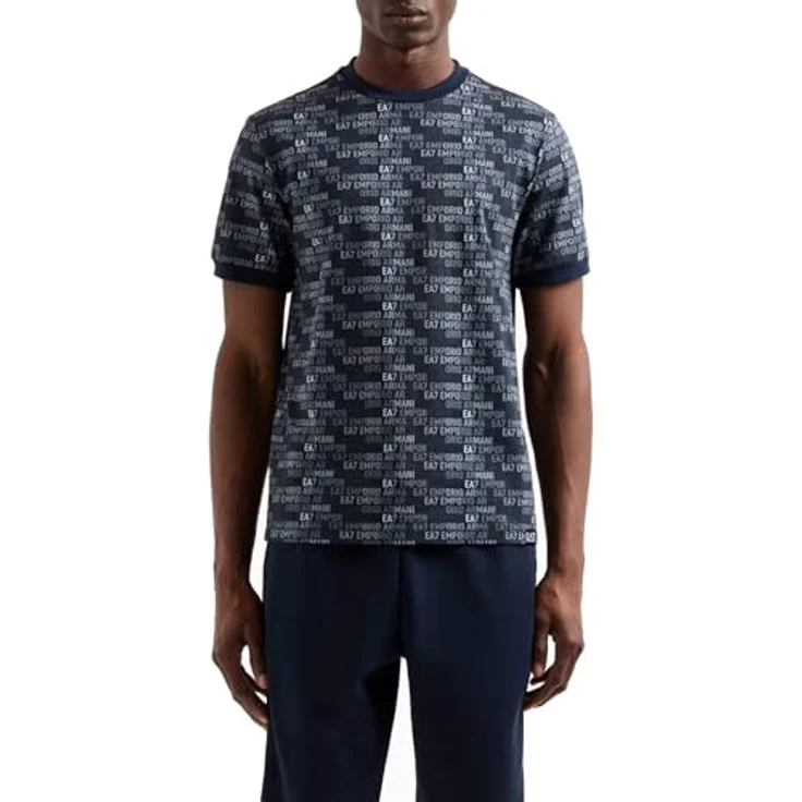 Emporio Armani Herren T-Shirt mit Rundhalsausschnitt und Allover-Monogramm, Blau, Größe M – Bild 1