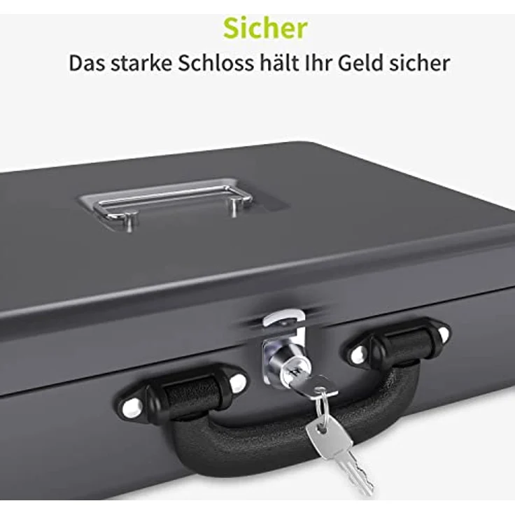ACROPAQ Geldkassette - Abschließbar, Mit Münzzählbrett, 30 x 24,5 x 9 cm, Mit 2 Schlüsseln, Premium Gehäuse - Geldkasse, Haushaltskasse - Grau, Premium Groß – Bild 4