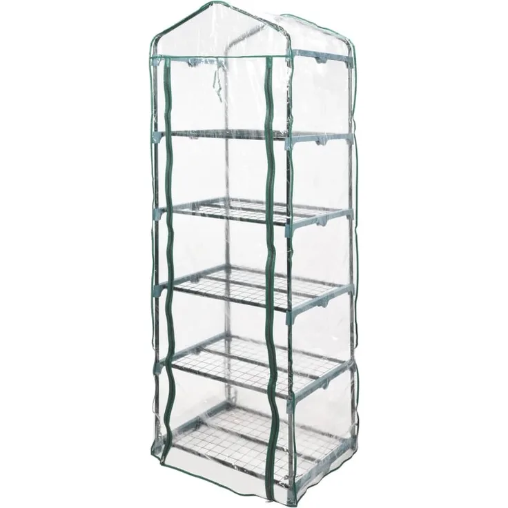 FLO Mini-Gewächshaus mit 5 Ablagen, 69x49x200 cm, transparent und grün, für Pflanzen und Setzlinge