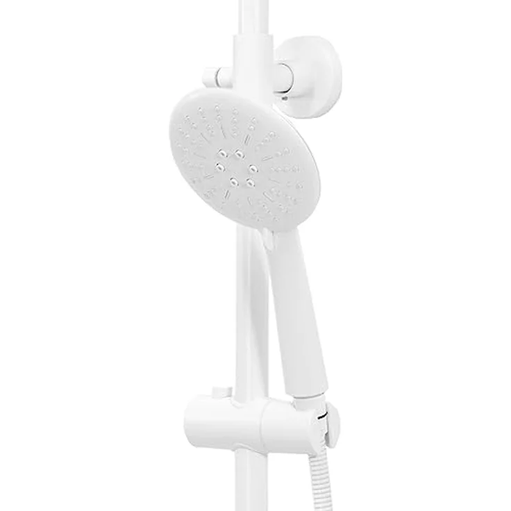 Rea Lungo White Thermostat Duschsystem, Duschset mit 25x25 cm Regendusche, Messing Duscharmatur, 150 cm Schlauch für Badezimmer – Bild 3