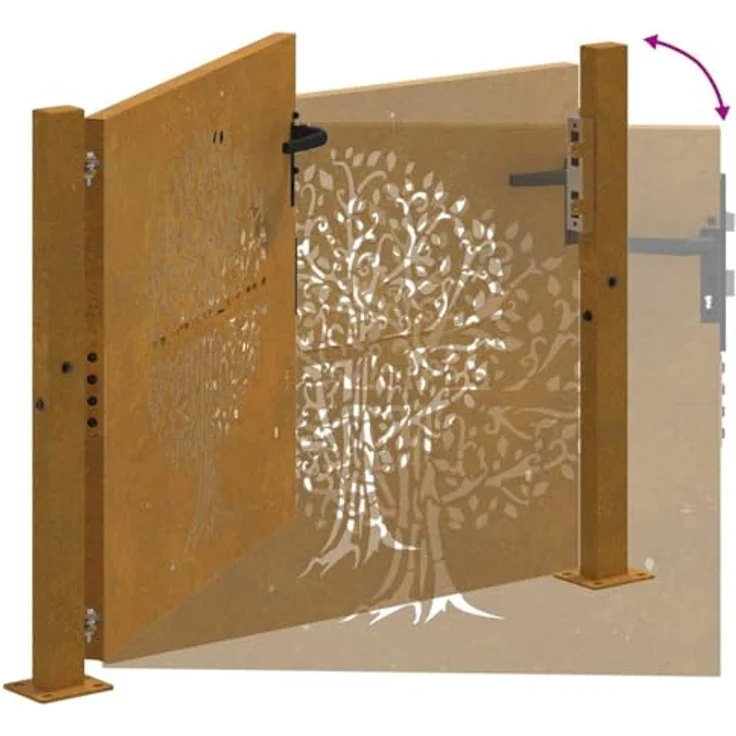 vidaXL Gartentor 105x105 cm Cortenstahl Baum-Design Abschließbar Zauntor, Rostig - Preisvergleich – Bild 5